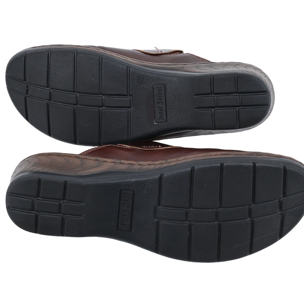 Retail $145 Josef Seibel  Catalonia Brown Leather Wedge Clog Mules Slip On Shoes - Picture 11 of 12